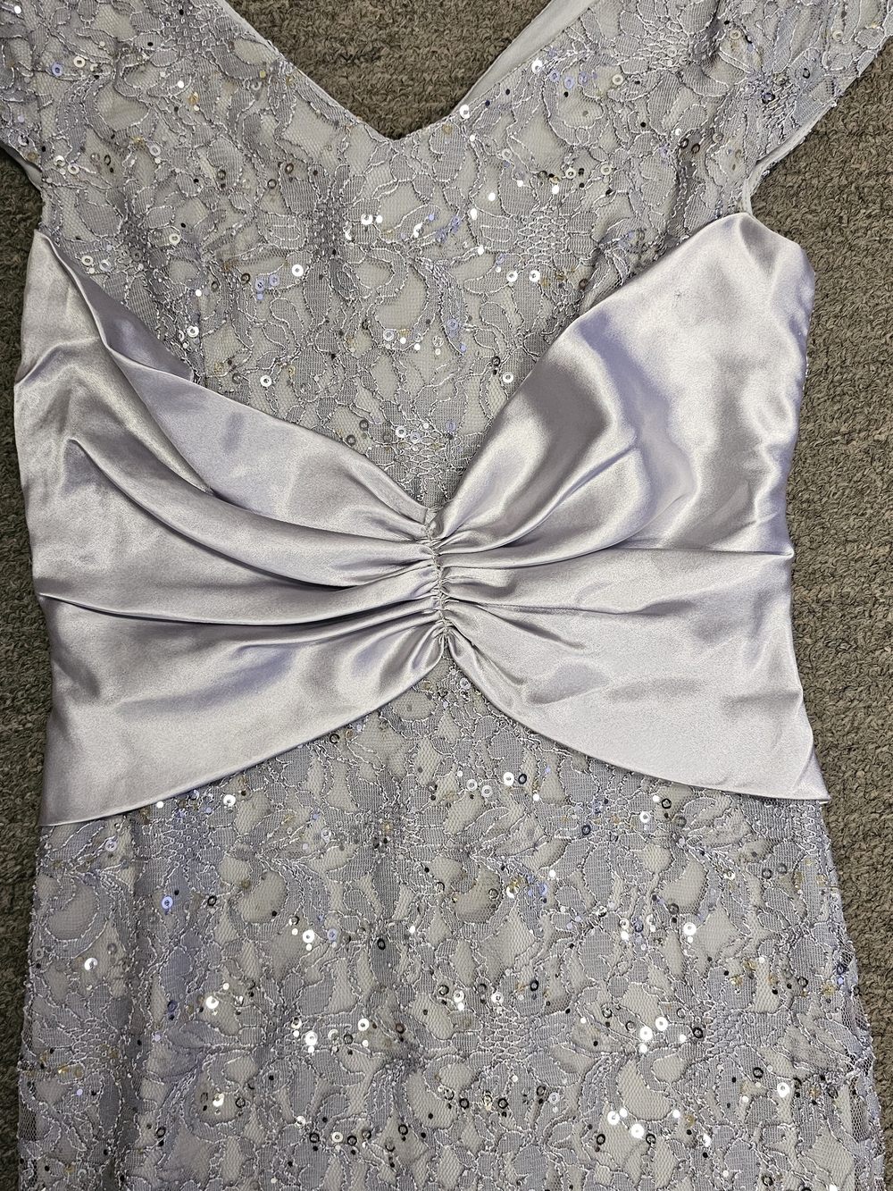 Elegant Silver Lace Wedding Dress with Satin Bow